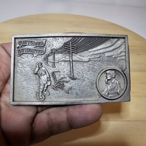 Vintage Jostens Belt Buckle Telephone Lineman Customer Satisfaction Rectangle